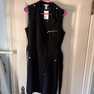 H&M Black Sleeveless Midi Vest with Silver Accents